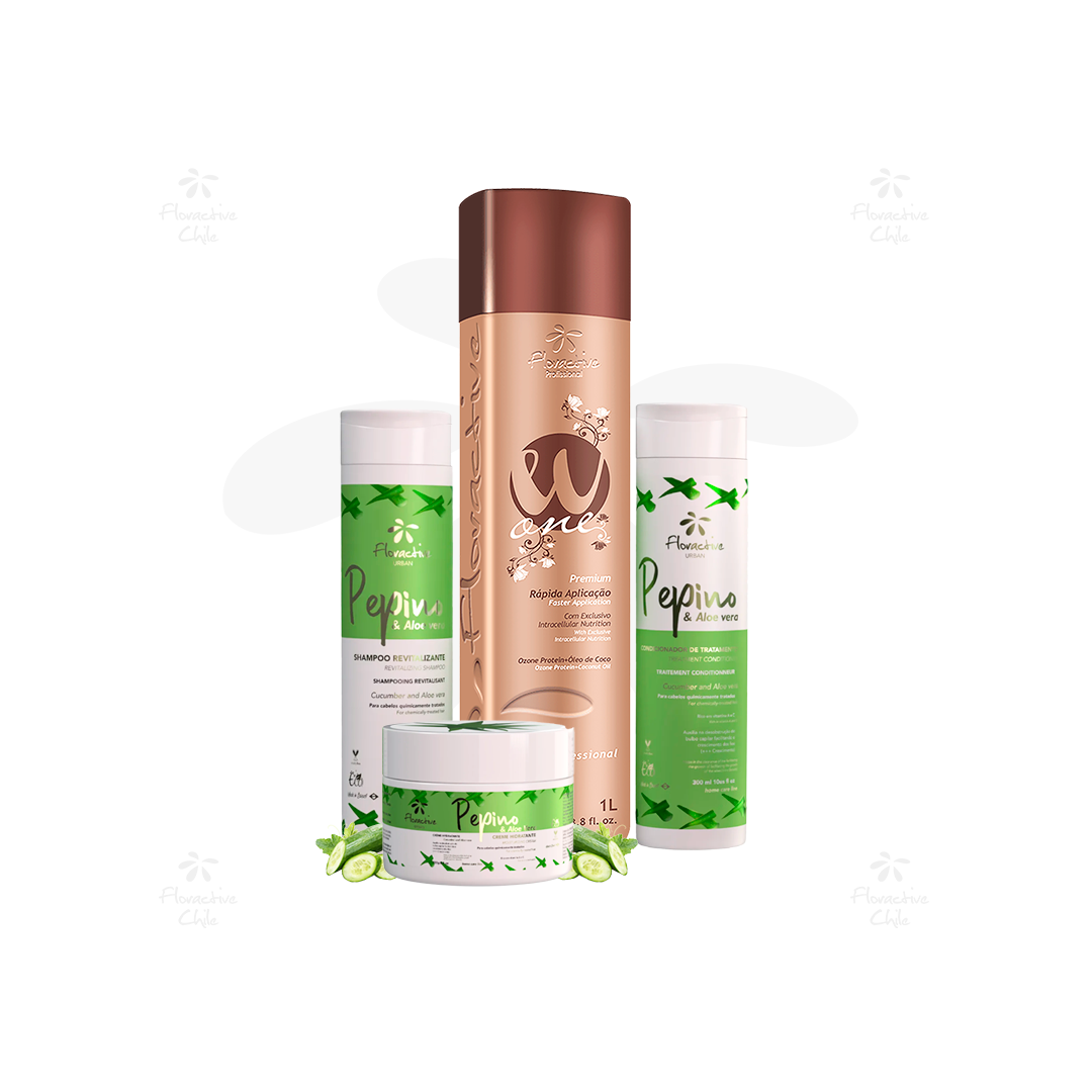 Pack W-One Premium 1L con shampoo, acondicionador y máscara Pepino & Aloe Vera